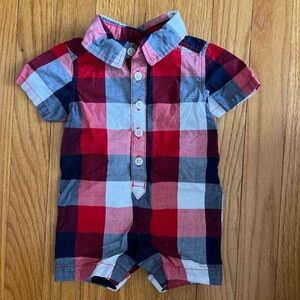 Old Navy Red White Blue Plaid Baby Romper